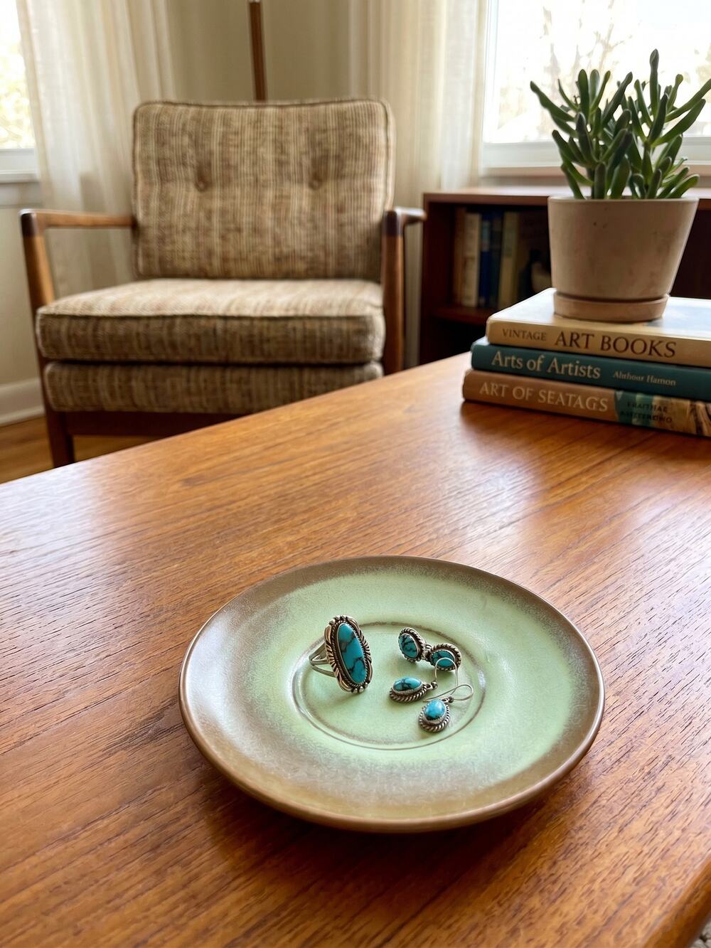 Vintage Frankoma Pottery Prairie Green Saucers Plates 6E Terra Rosa Clay